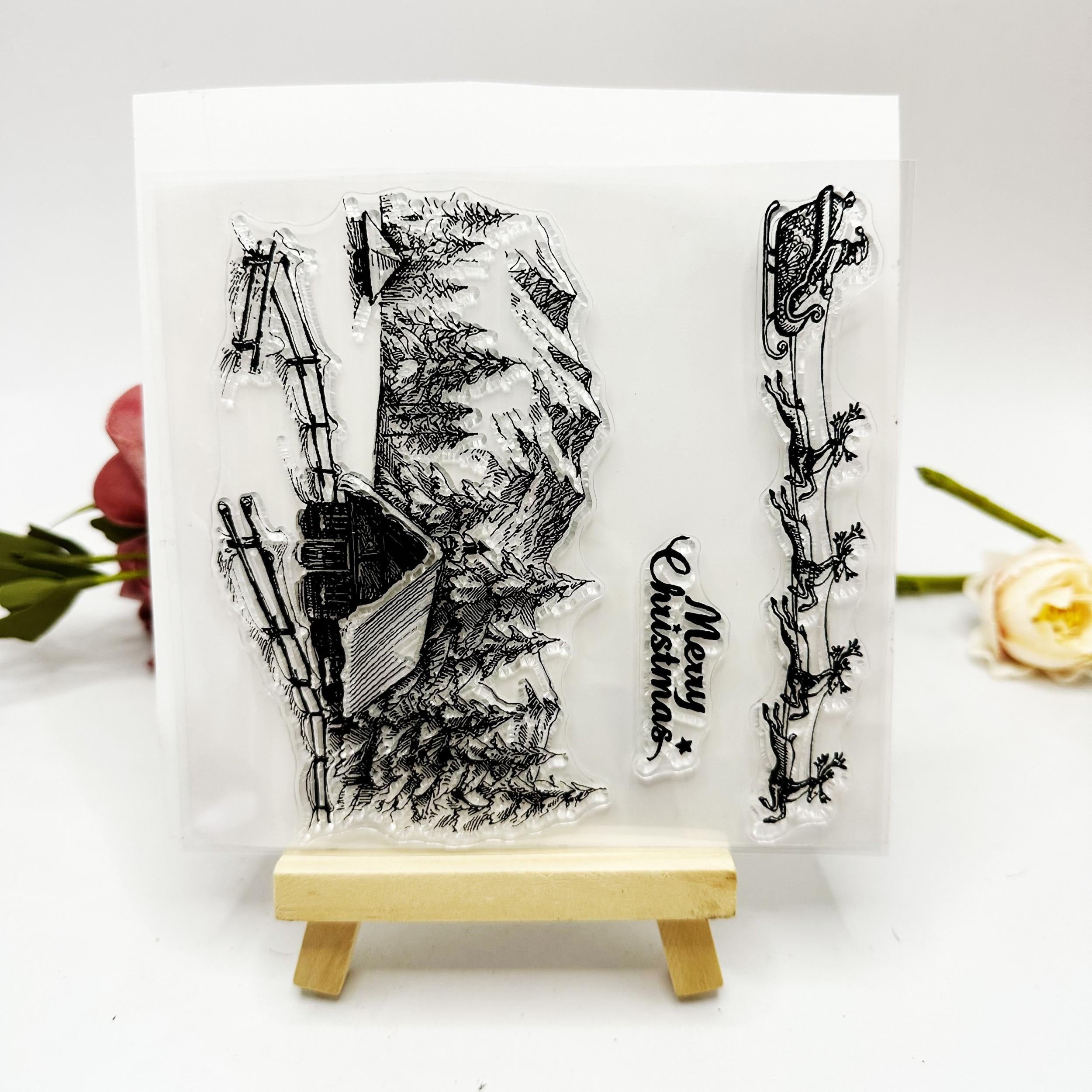 Christmas City House Background Transparent Stamp for Card Making