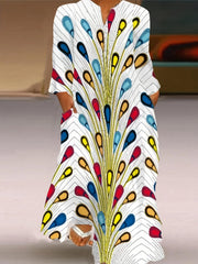  Moon & Feather Print Maxi Dress with Pockets