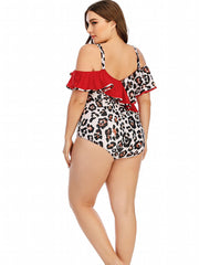  Leopard Print Ruffle One Piece Swimsuit