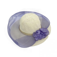 Wide Brim Mesh Veil Flower Sun Hat Straw Hat