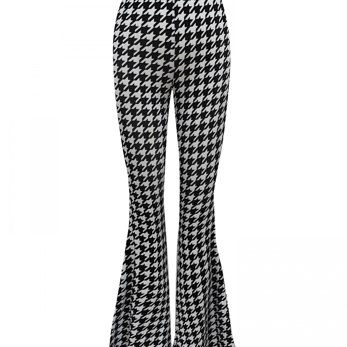 Houndstooth Print Flare Pants High Stretch Bell Bottom Sports Pants