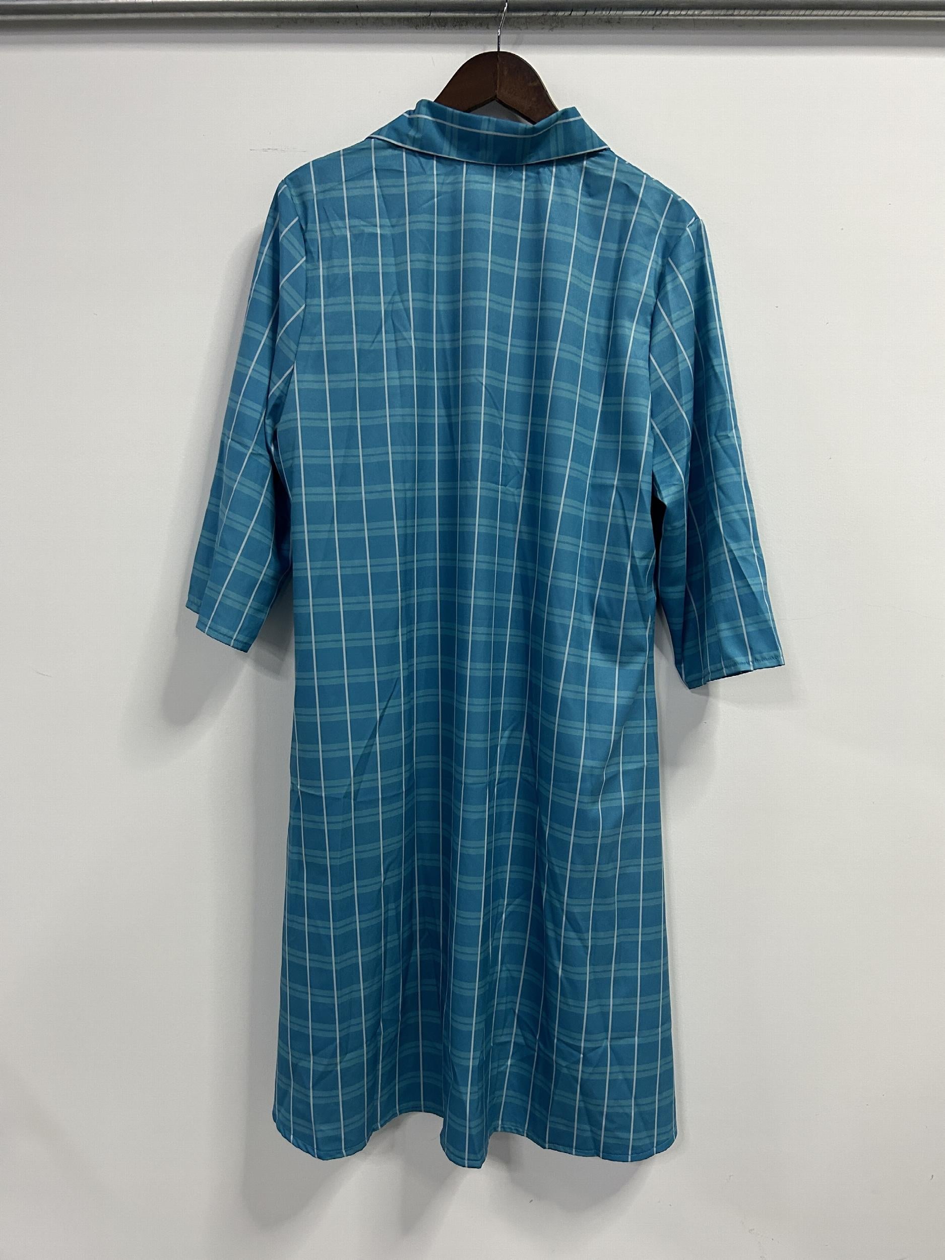  Women's Grid Print Button Up Shirt Dress