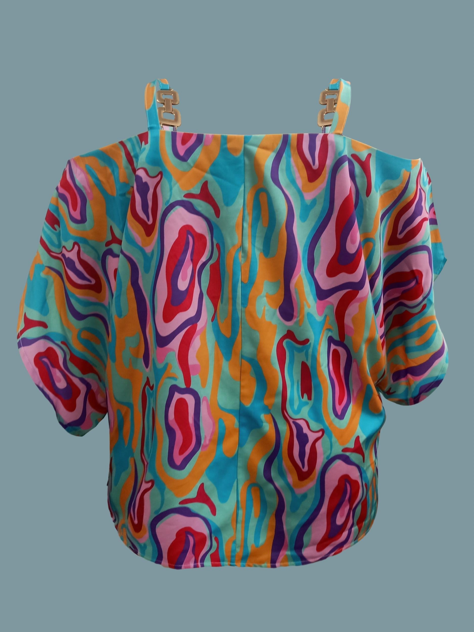  Cold Shoulder Long Sleeve Top Metal Decor