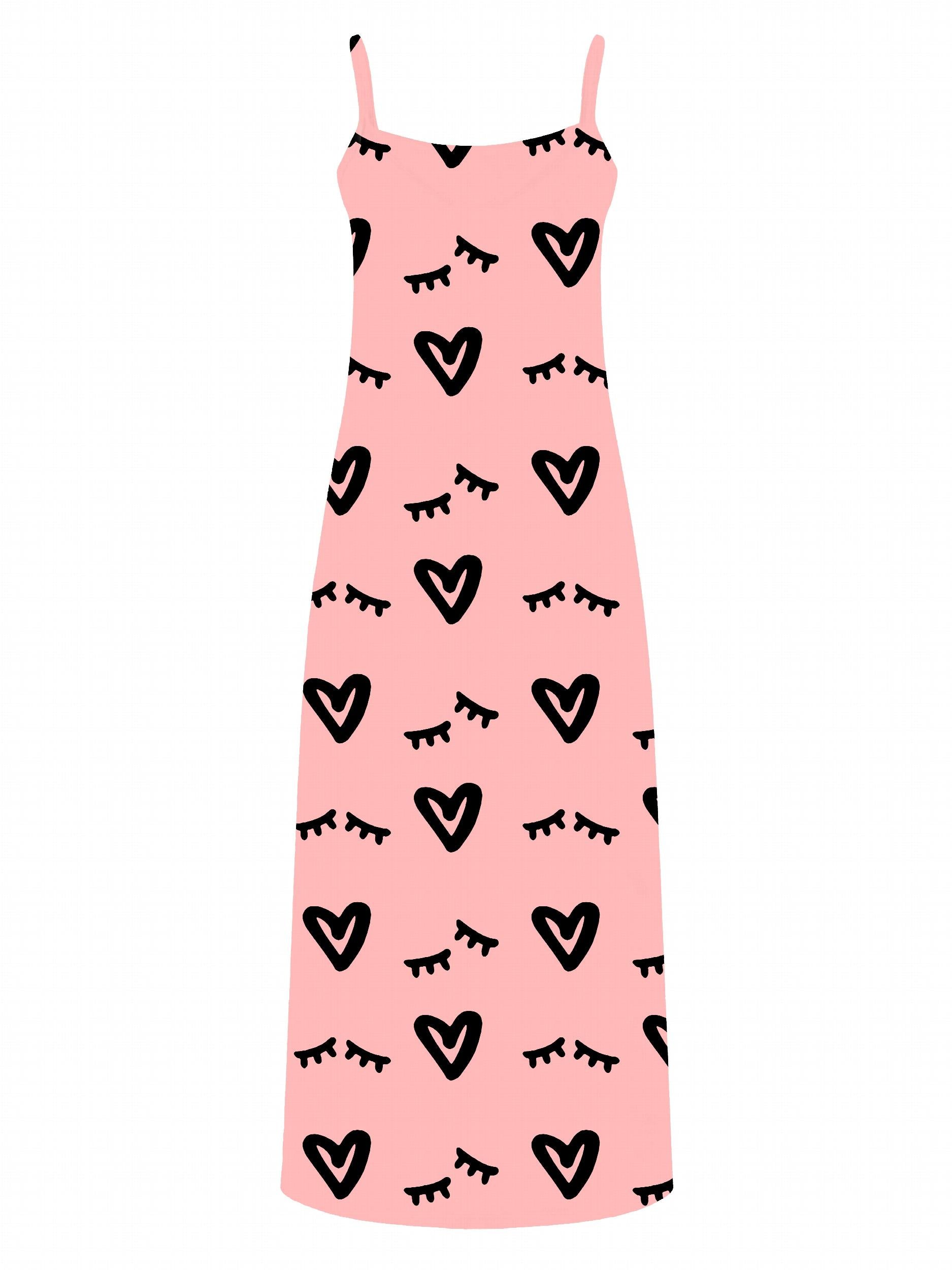  Casual Dress Women's Plus Heart Print V Neck Stretch Max