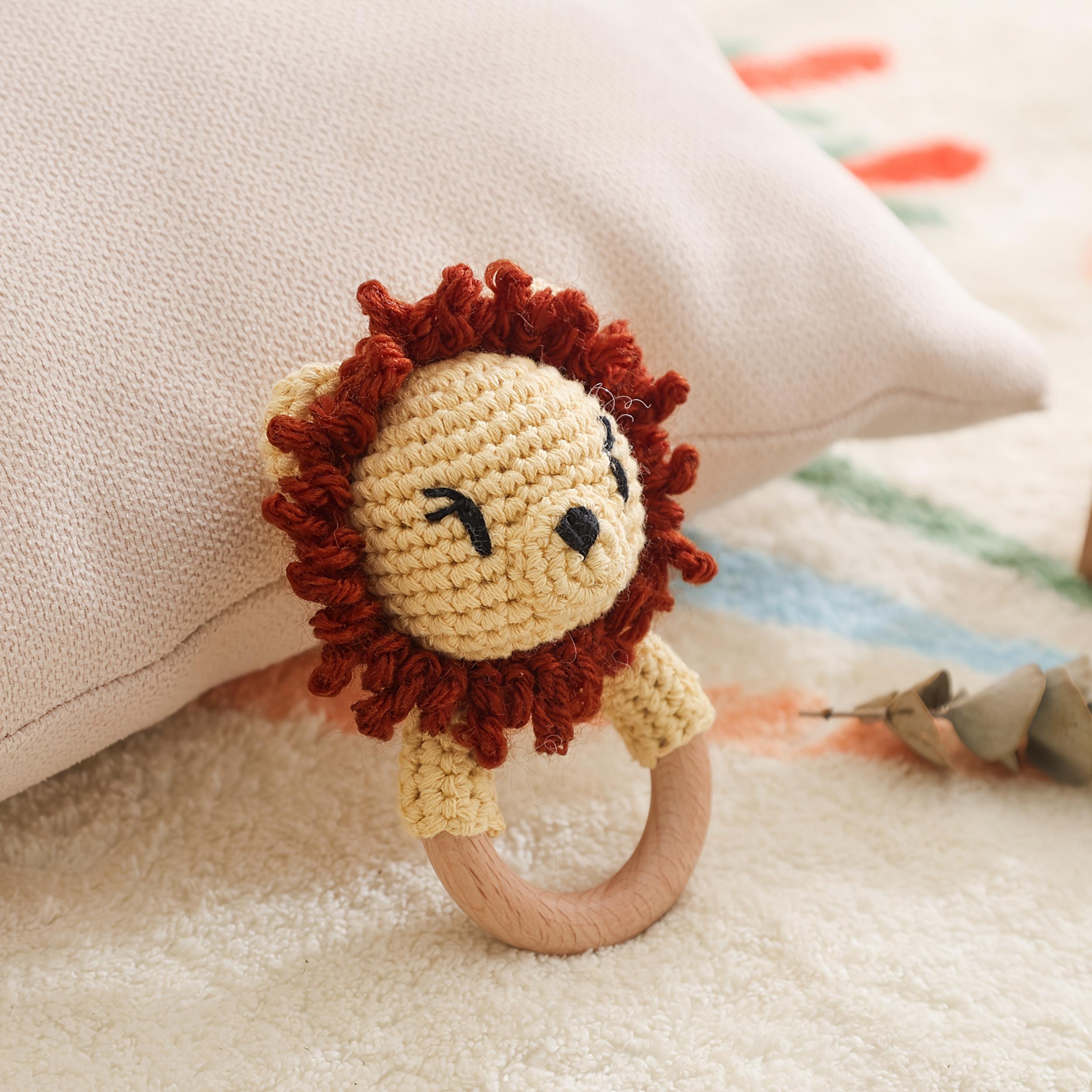 Handwoven Lion Rattle Toy Soft Plush Baby Bell Toy