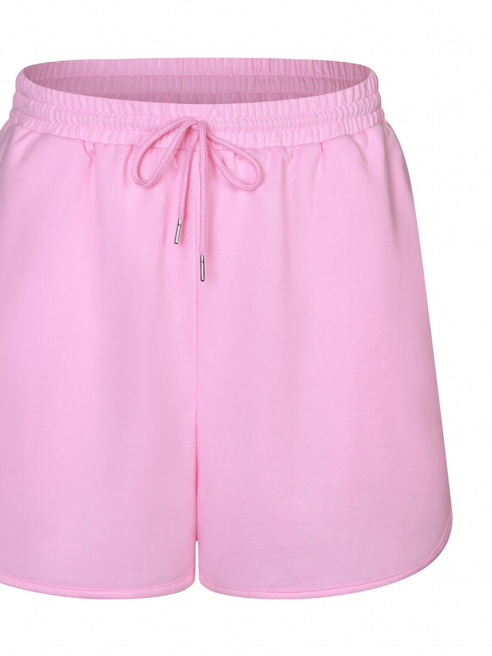  Sporty Shorts Women's Plus Solid Elastic Drawstring High Rise Shorts