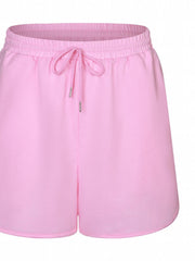  Sporty Shorts Women's Plus Solid Elastic Drawstring High Rise Shorts