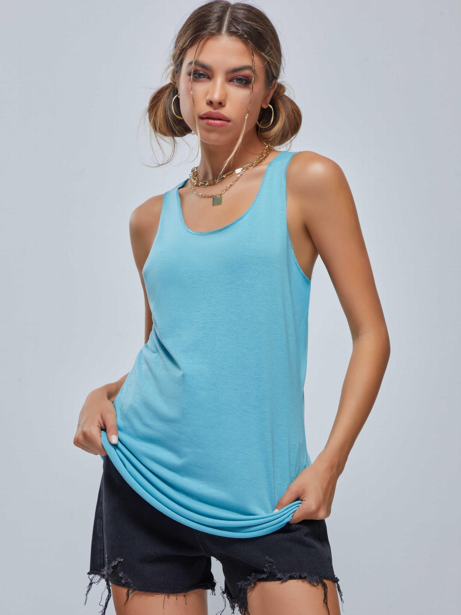Solid Crew Neck Loose Tank Top Sports Fitness Yoga Running Top