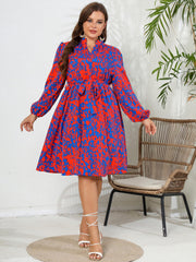  Leopard Print Lantern Sleeve A Line Dress With Belt