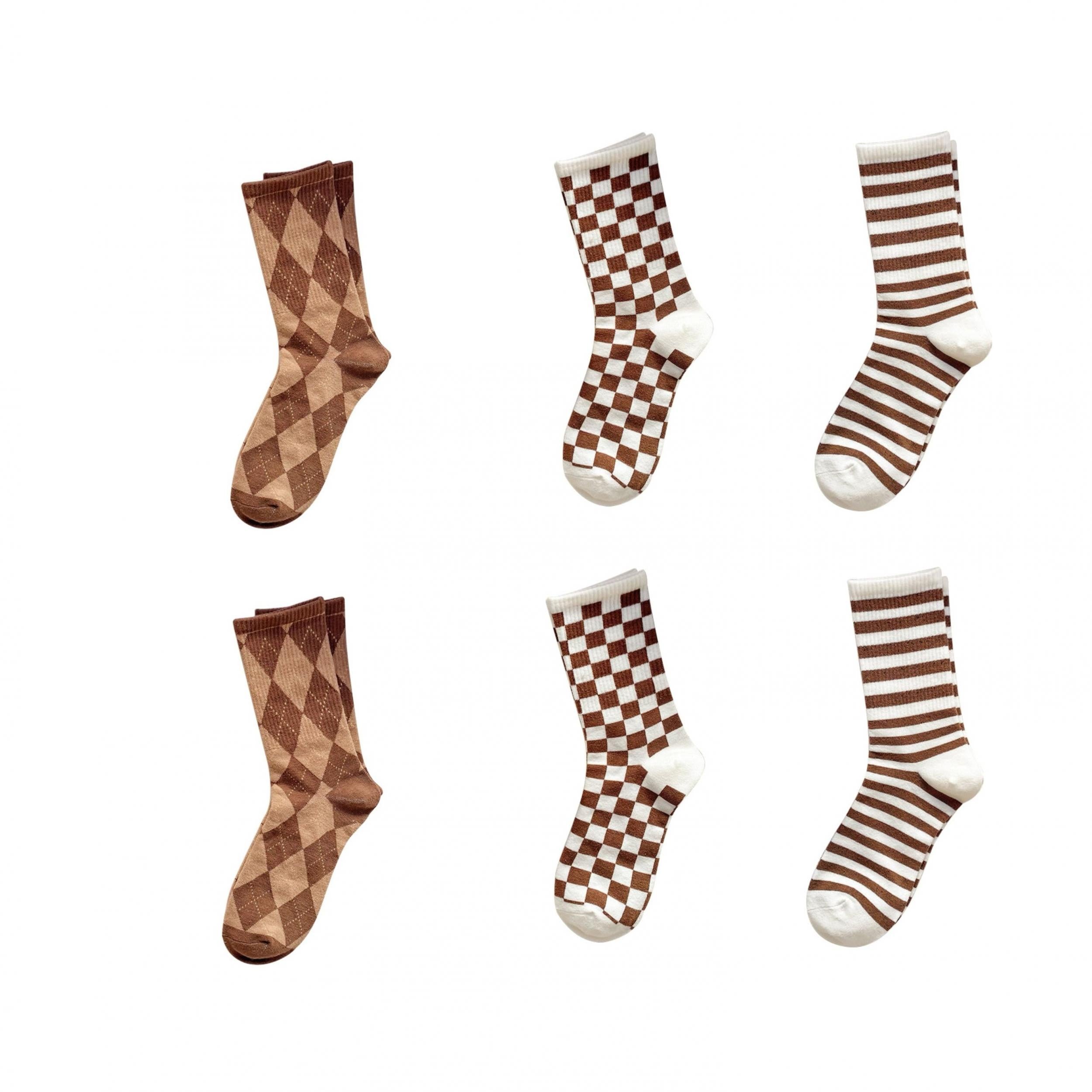 6 Pairs Plaid & Striped Socks College Style Women's Stockings