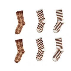 6 Pairs Plaid & Striped Socks College Style Women's Stockings