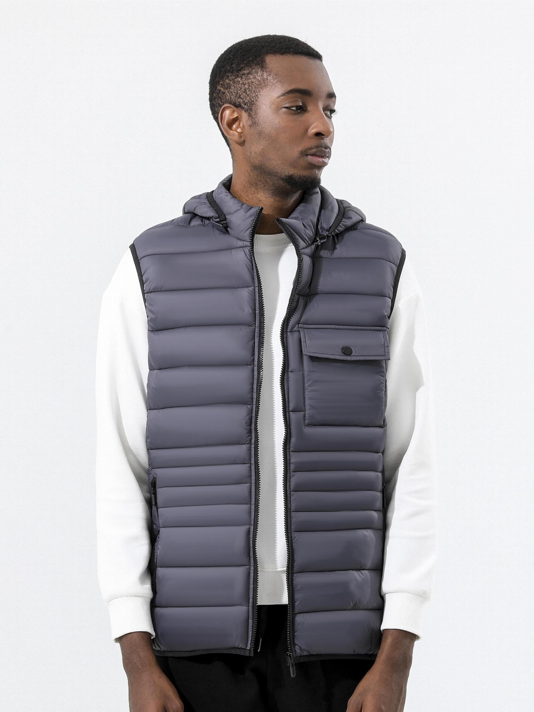 Hooded Vest Men's Zip Up Casual Winter Vest