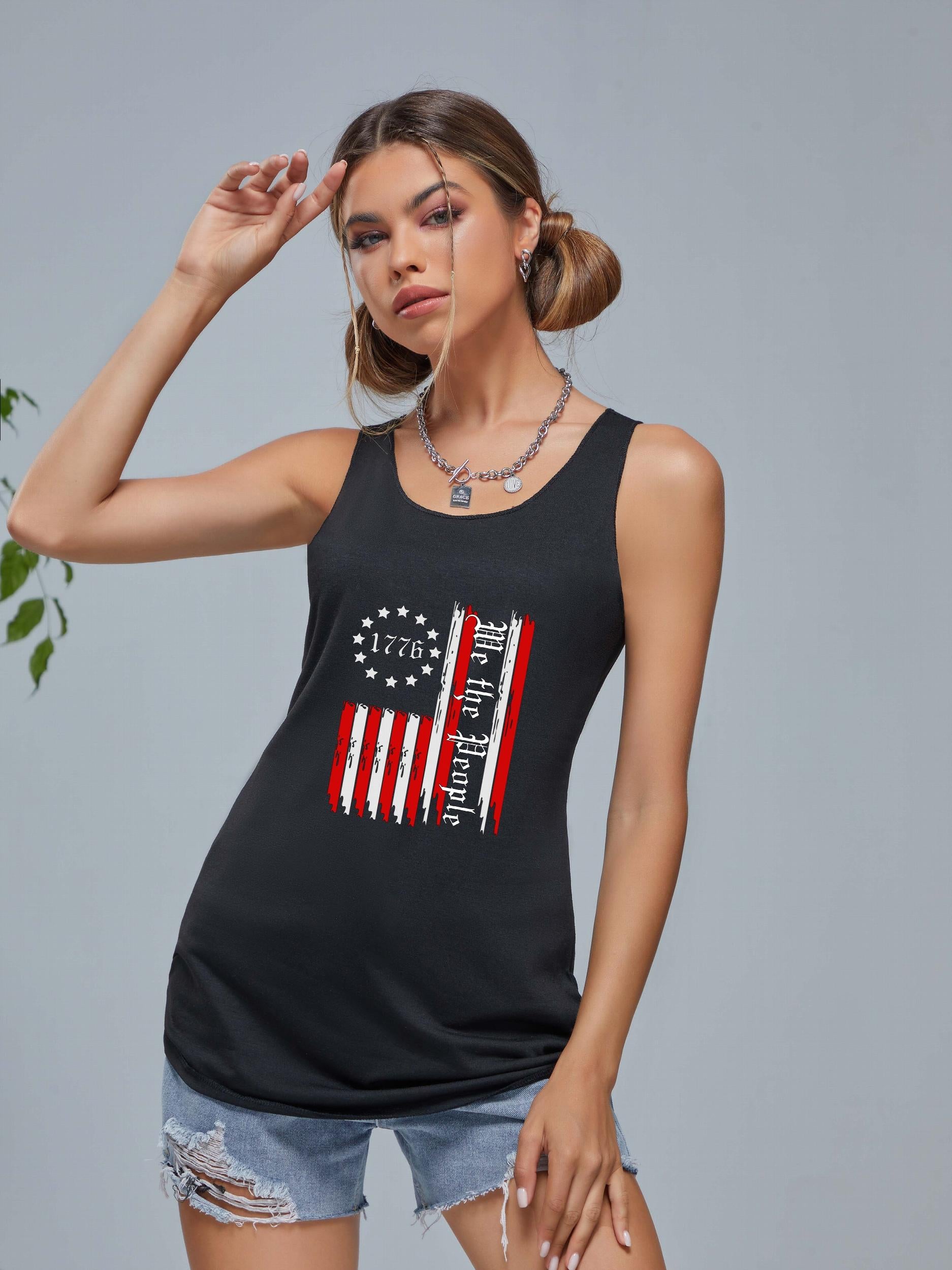 American Flag Graphic Sports Tank Top Women's Summer Tops