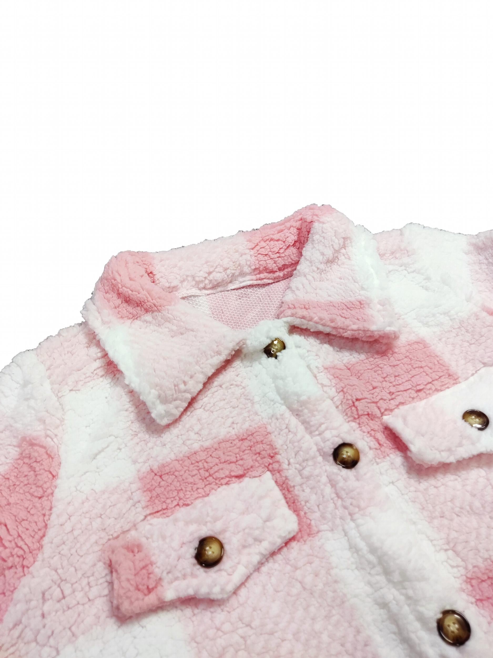  Gingham Print Button Up Long Sleeve Fleece Shacket