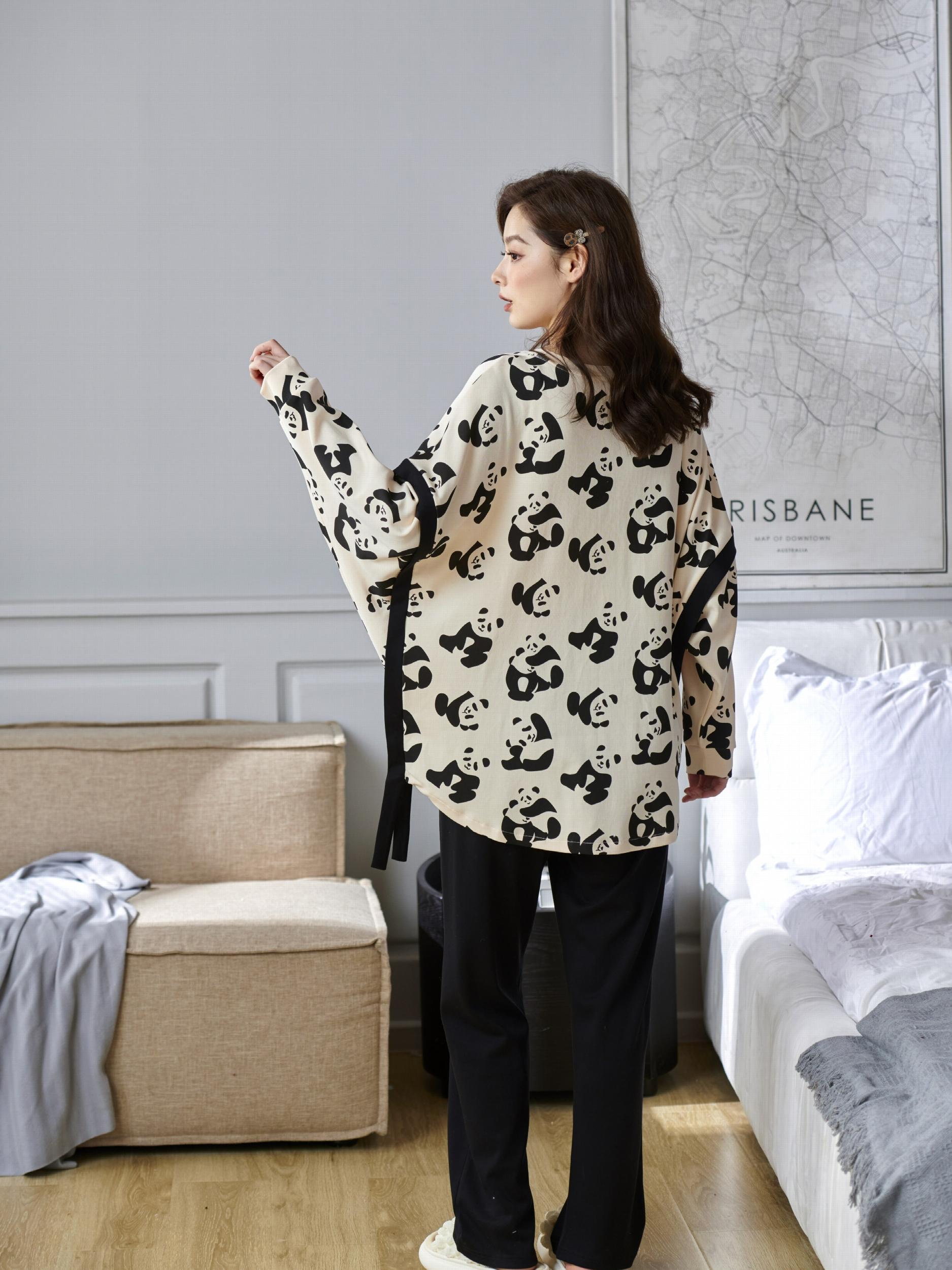 Panda Print Pajama Set Long Sleeve Crew Neck Top & Pants