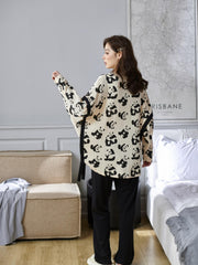 Panda Print Pajama Set Long Sleeve Crew Neck Top & Pants