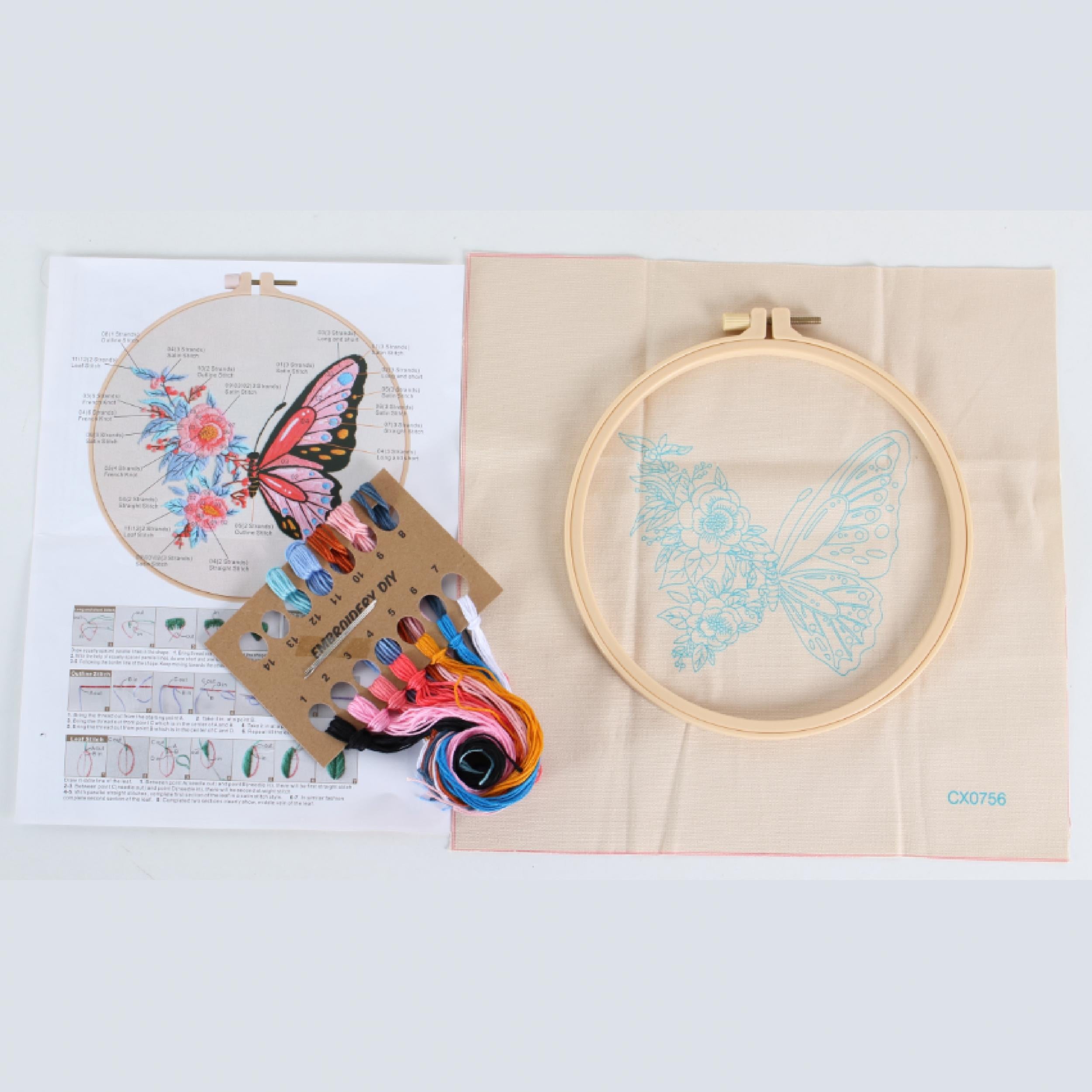 DIY Embroidery Kit Flower Butterfly Pattern Decoration Printed Fabrics Threads