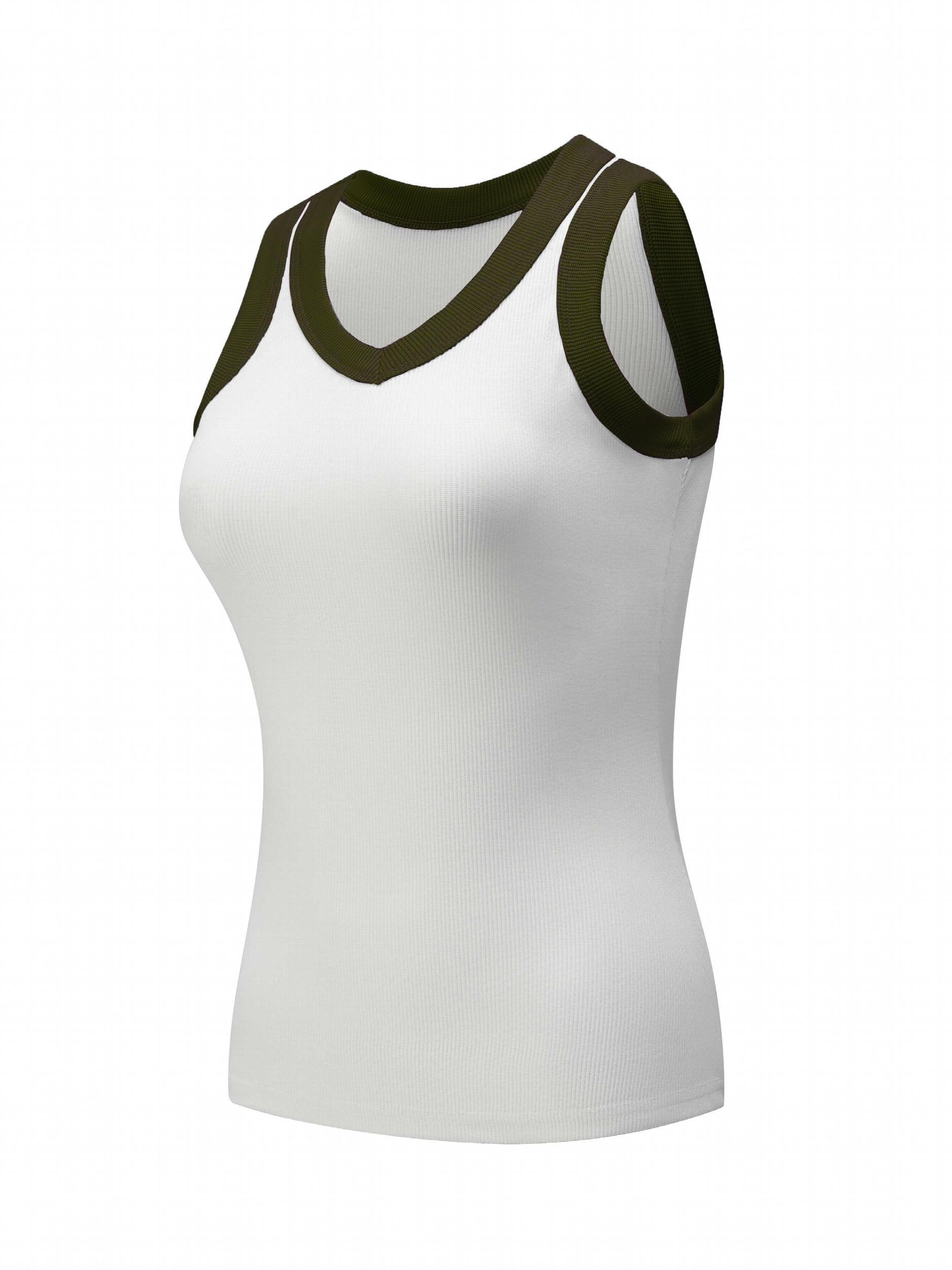 Contrast Binding Sports Tank Top Sleeveless Casual Running Crew Neck Top