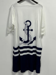  Casual Dress Colorblock Stripe & Anchor Print Mesh Sleeve Pockets