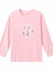Bunny Print Pajama Set Long Sleeve Crew Neck Top & Plaid Pants