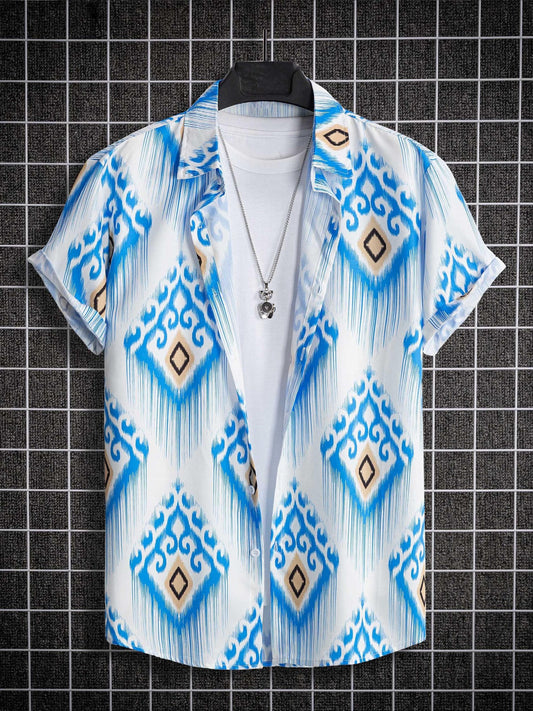 Boho Print Men's Casual Short Sleeve Shirt for Summer Vacation