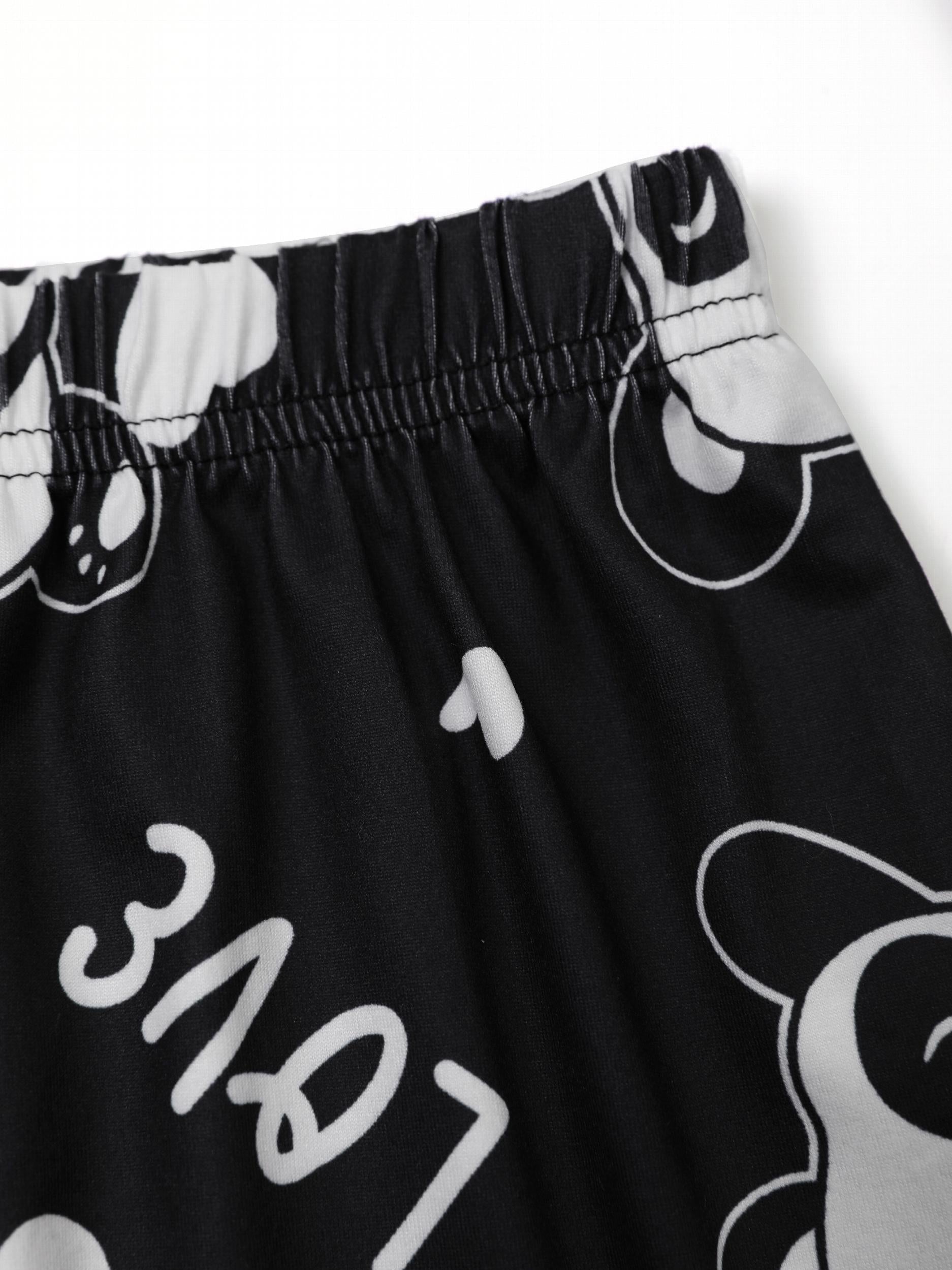 Panda Print Lounge Set Short Sleeve Crew Neck Top & Shorts & Pants