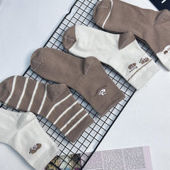 5 Pairs Cartoon Rabbit & Letter Print Socks Soft Mid Tube Women's Stockings