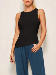 Women's Round Neck Sports Tank Top Sleeveless Fitness Vest T-shirt