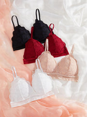 4pcs Wireless Bras Comfy & Scallop Trim Bra Women's Lingerie