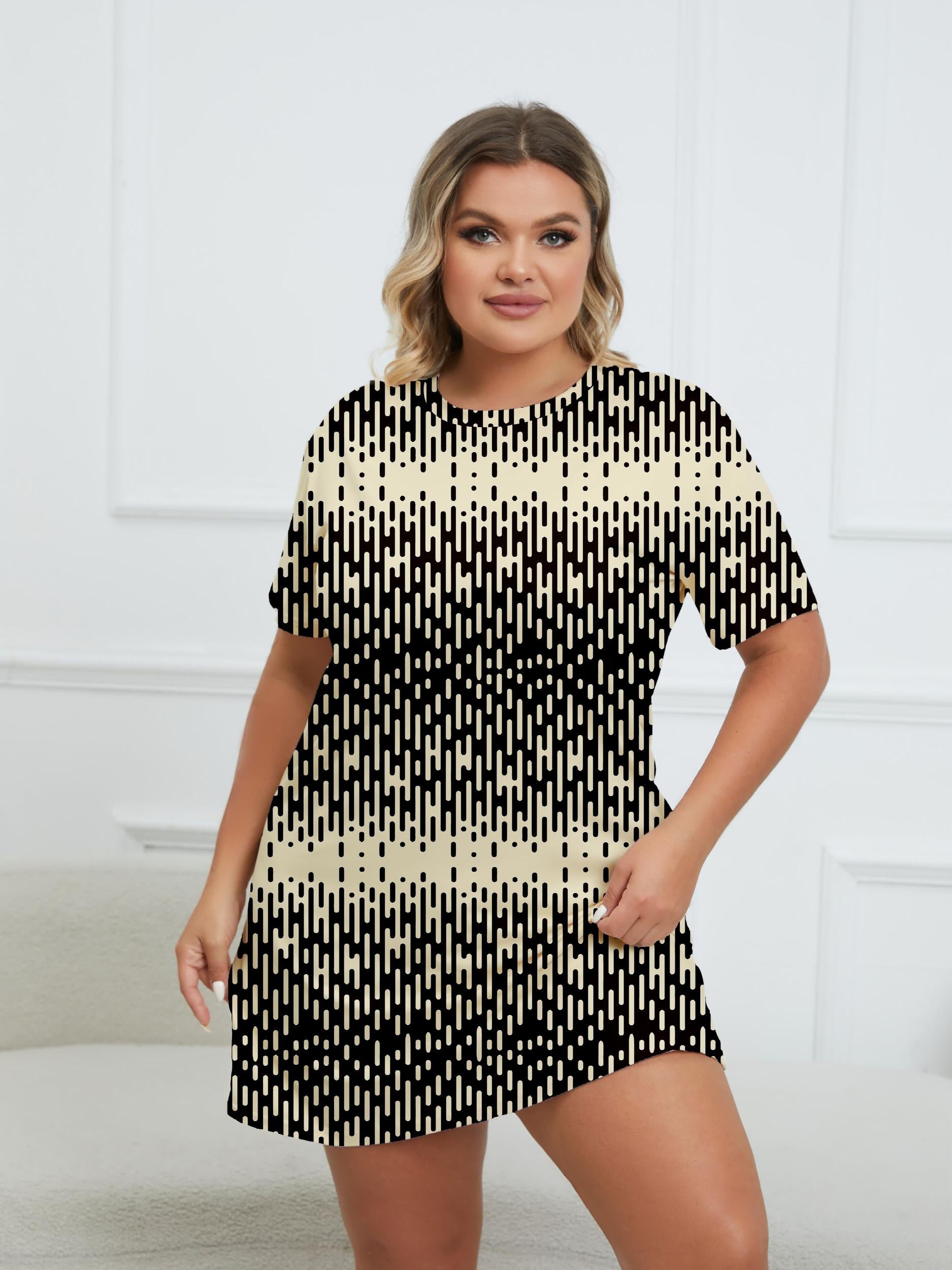  Striped Round Neck Short Sleeve Loungewear Dress