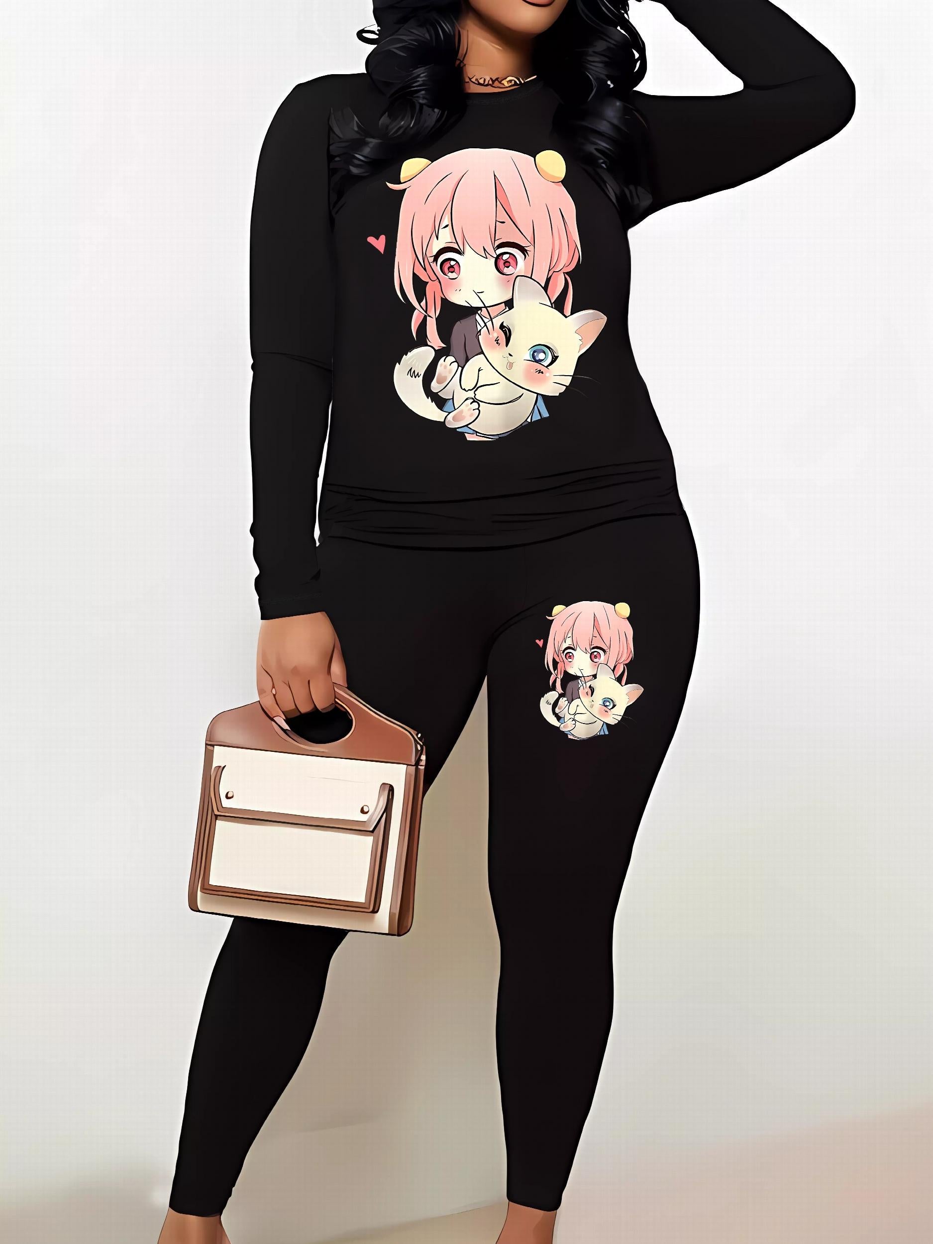  Anime Print Top & Leggings 2 Piece Set