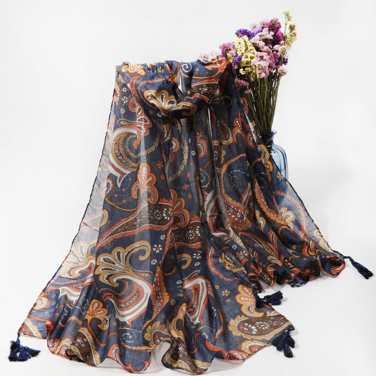 Paisley Print Boho Scarf Vintage Tassel Shawl