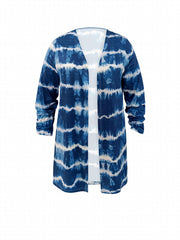 Tie Dye Striped Long Sleeve Open Front Cardigan Plus