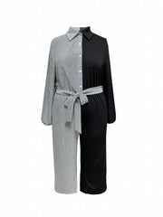  Colorblock Button Up Wide Leg Jumpsuit