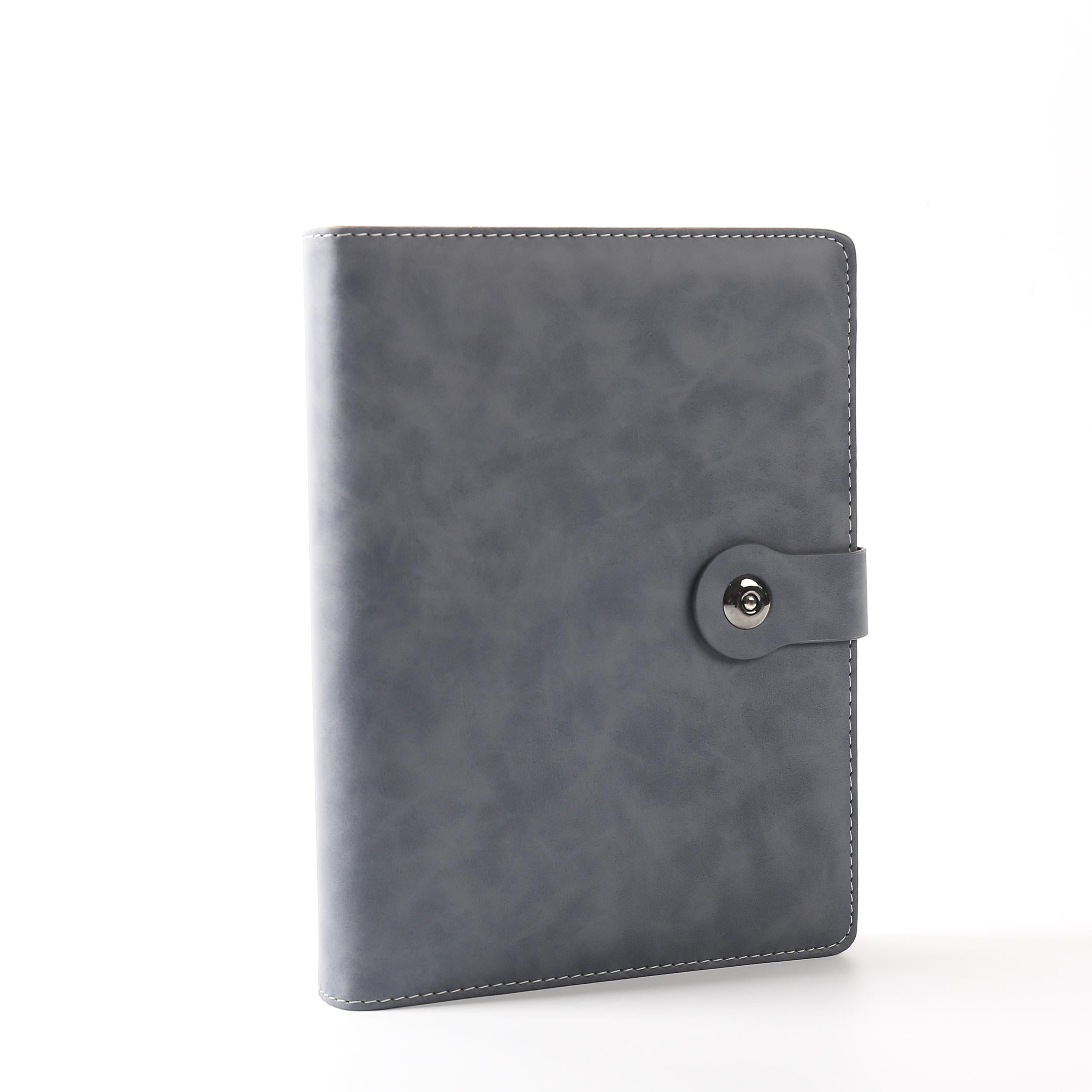 Retro Loose leaf Metal Clip & Pen Holder Leather Business Notebook