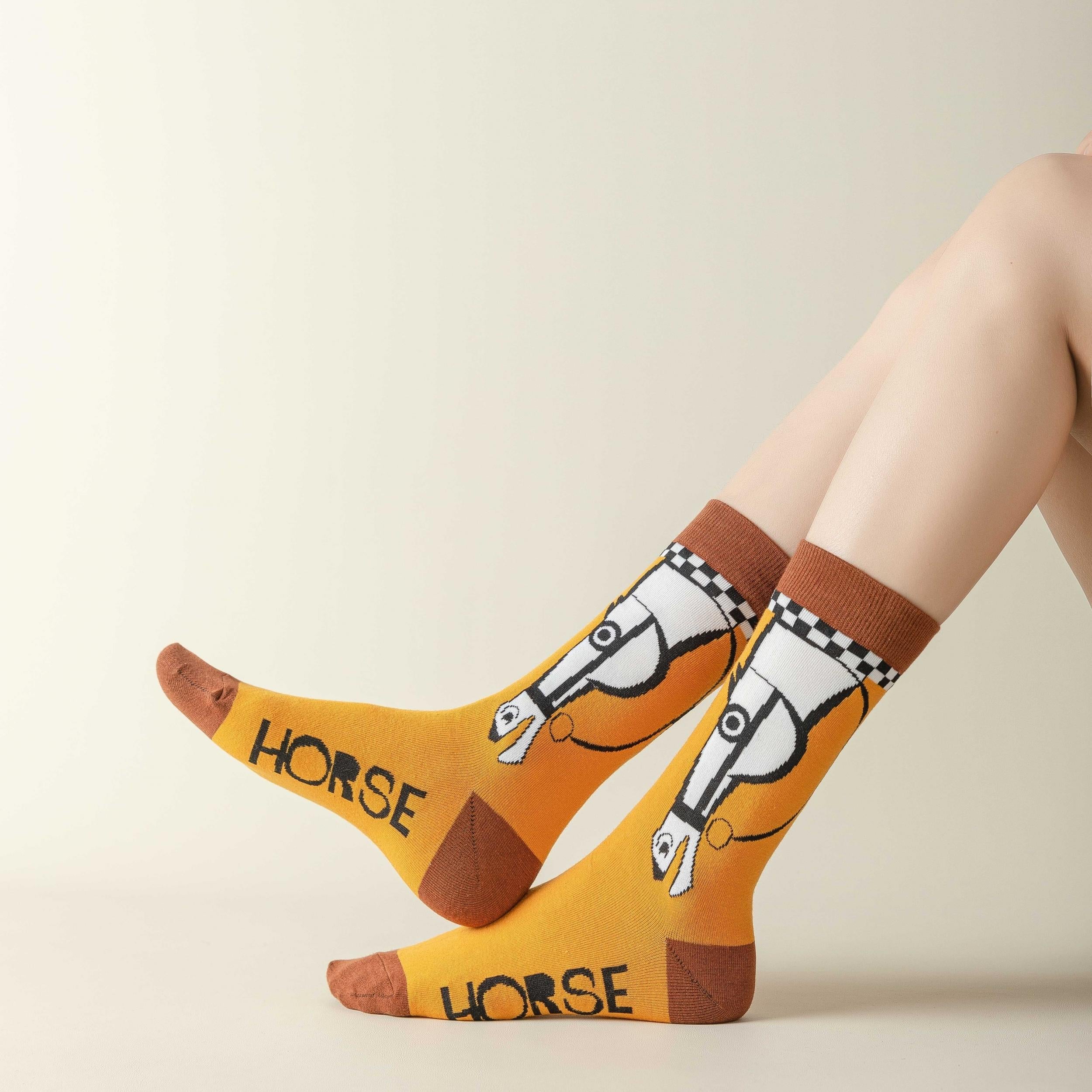 Funny Horse Pattern Crew Socks for Women