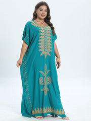  Colorblock Floral Casual Kaftan Dress