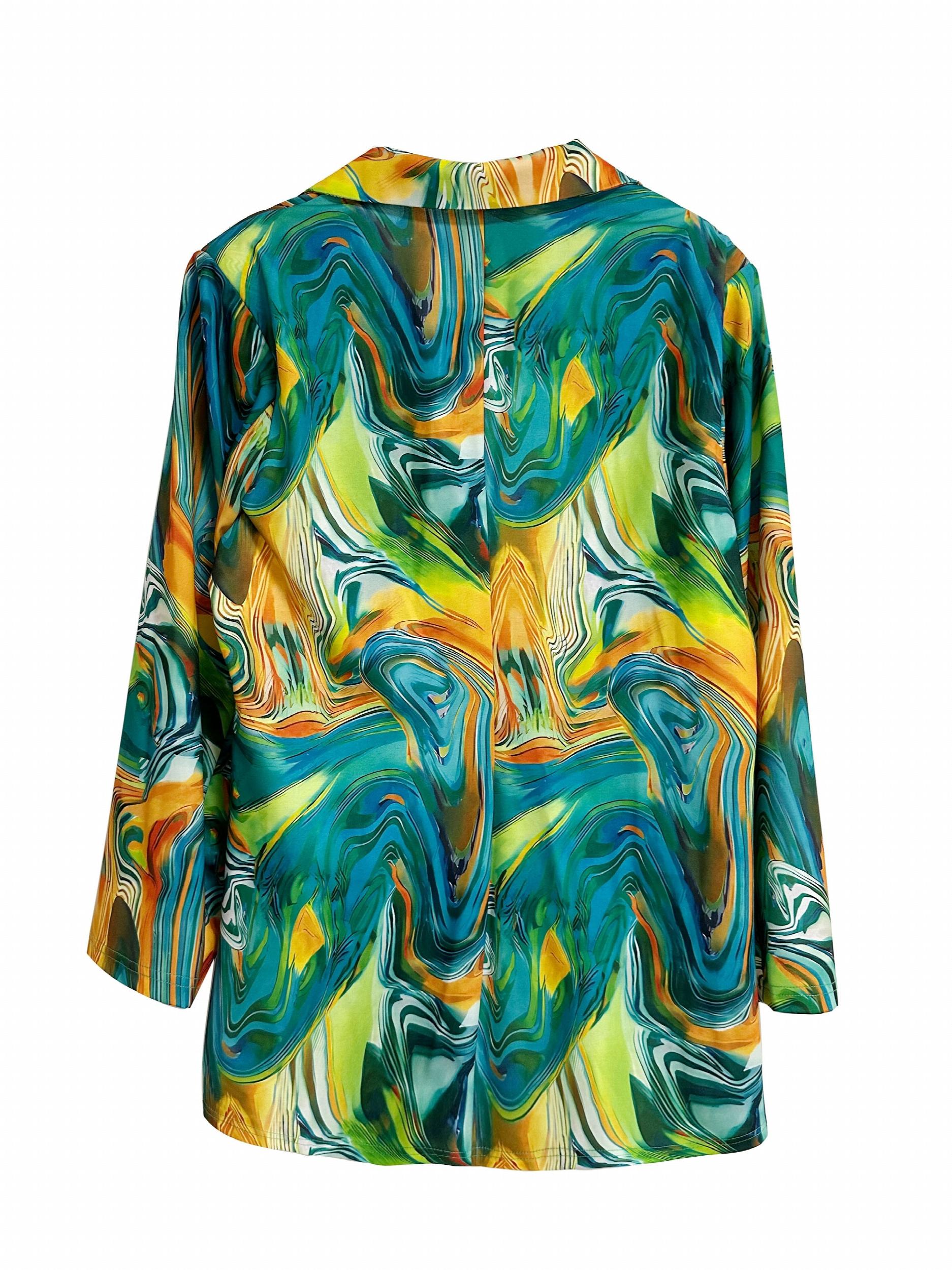  Marble Print Long Sleeve Button Blazer