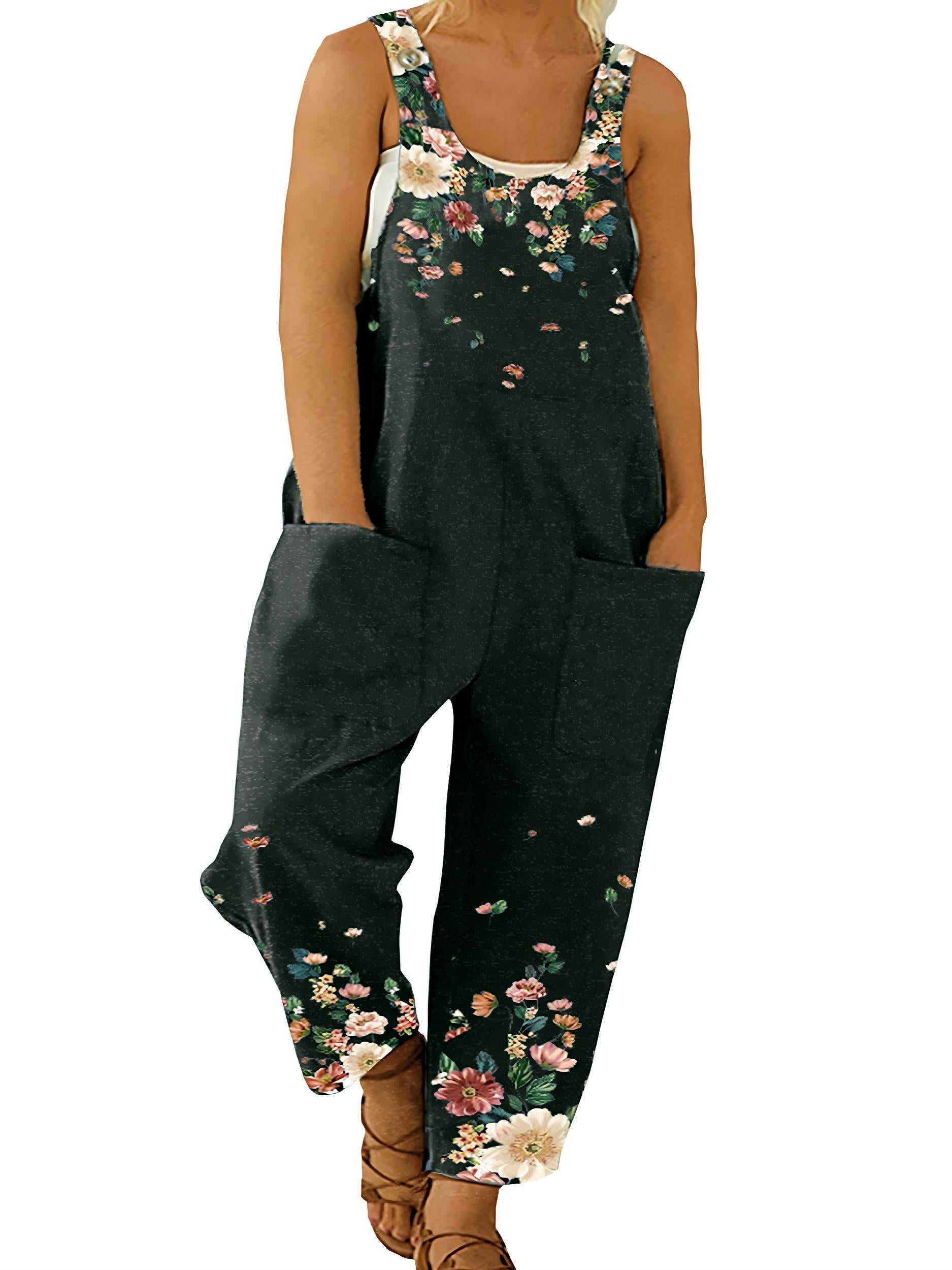  Floral Print Sleeveless Round Neck Jumpsuit