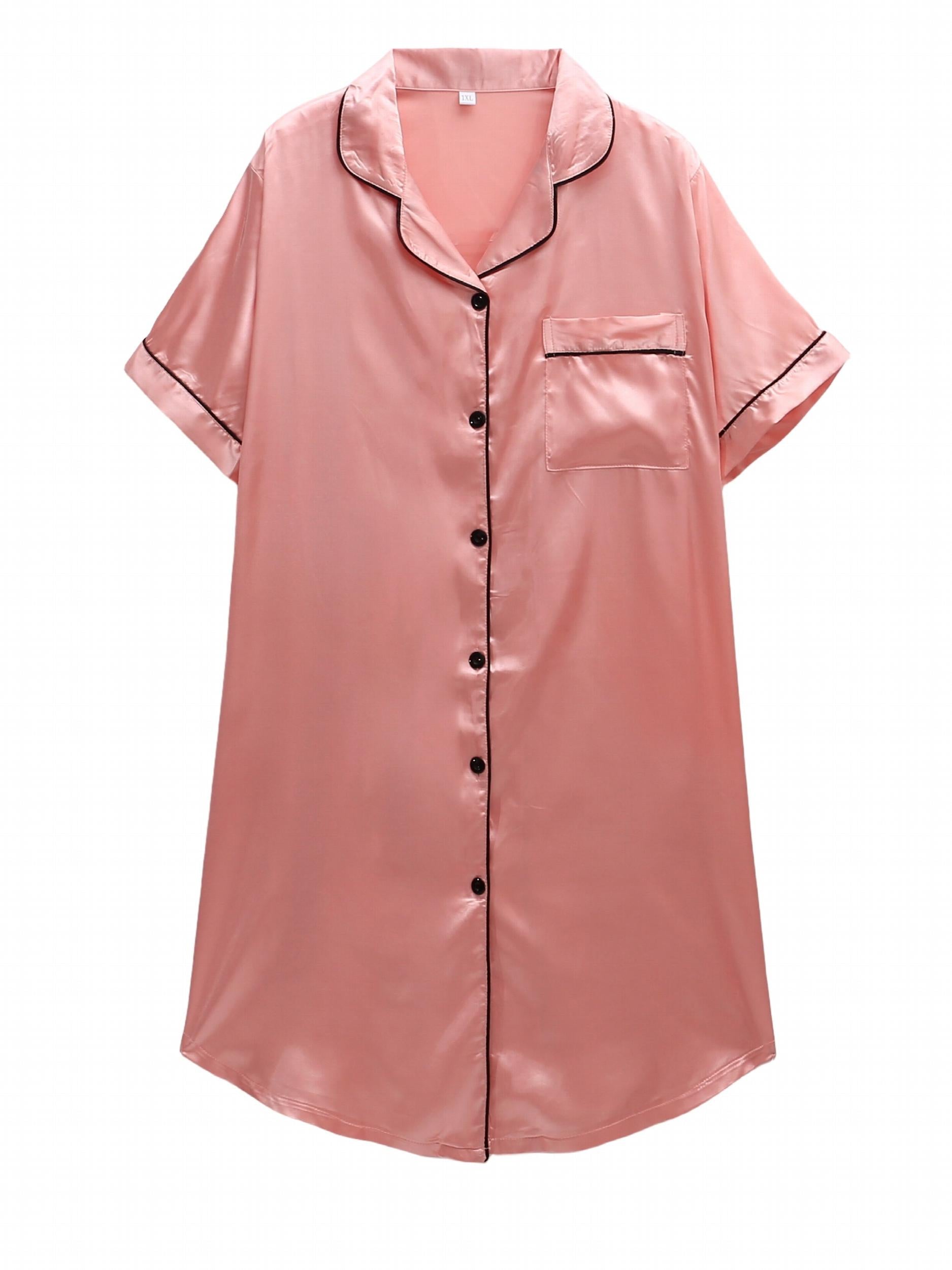  Satin Short Sleeve Button Up Nightdress