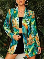  Marble Print Long Sleeve Button Blazer