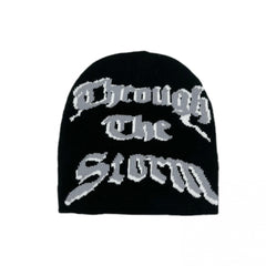 Y2K Beanie Cap Hats with Candy Gothic Letter & Lightning Pattern Unisex