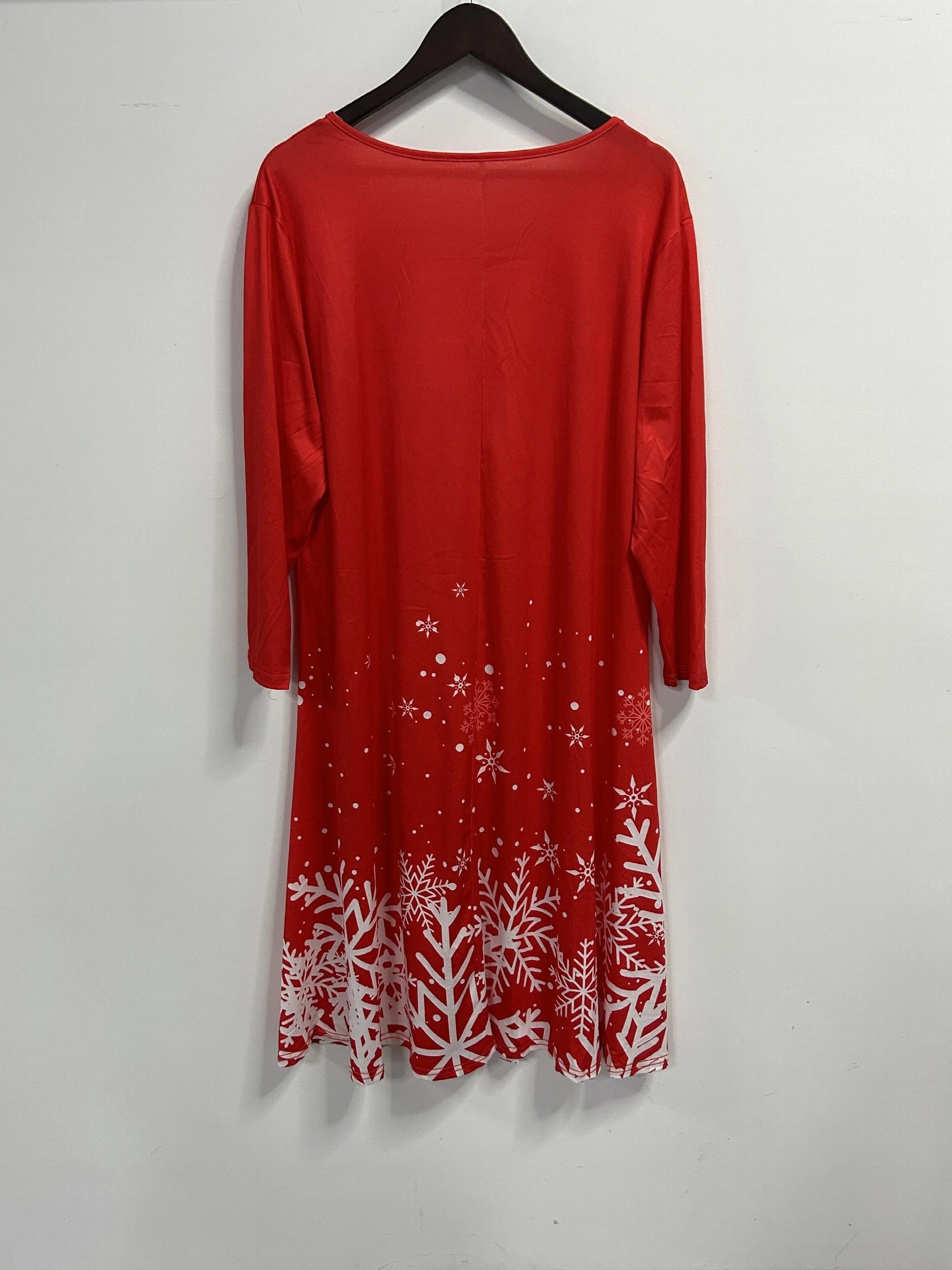  Snowflake Print V Neck Knee Length Dress