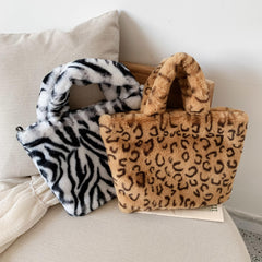 Leopard Chain Shoulder Bag Plush Winter Handbag