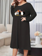  Cartoon Chicken Print Long Sleeve Nightdress