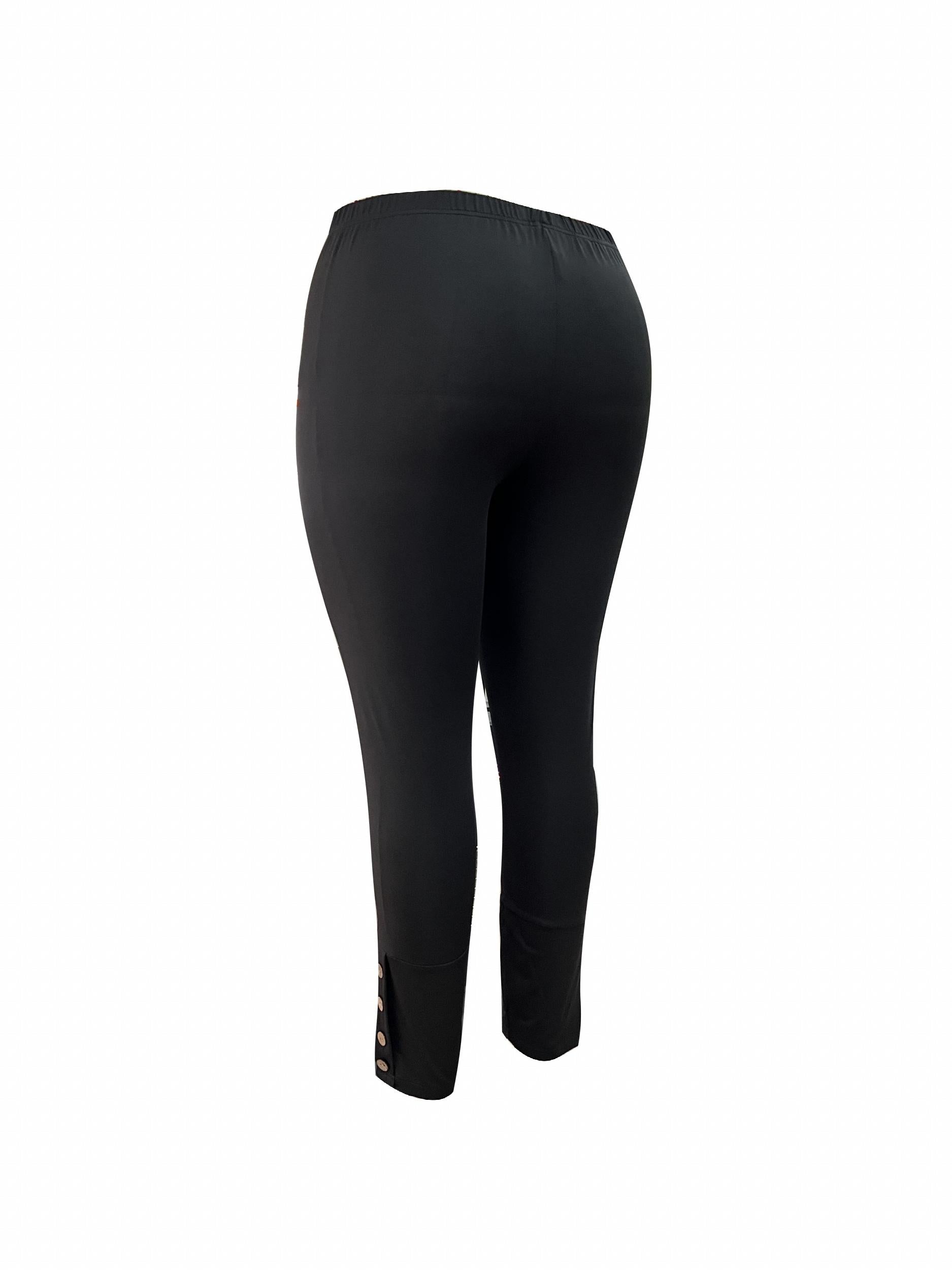 Casual Leggings Women's Plus Solid Button High Rise Leggings