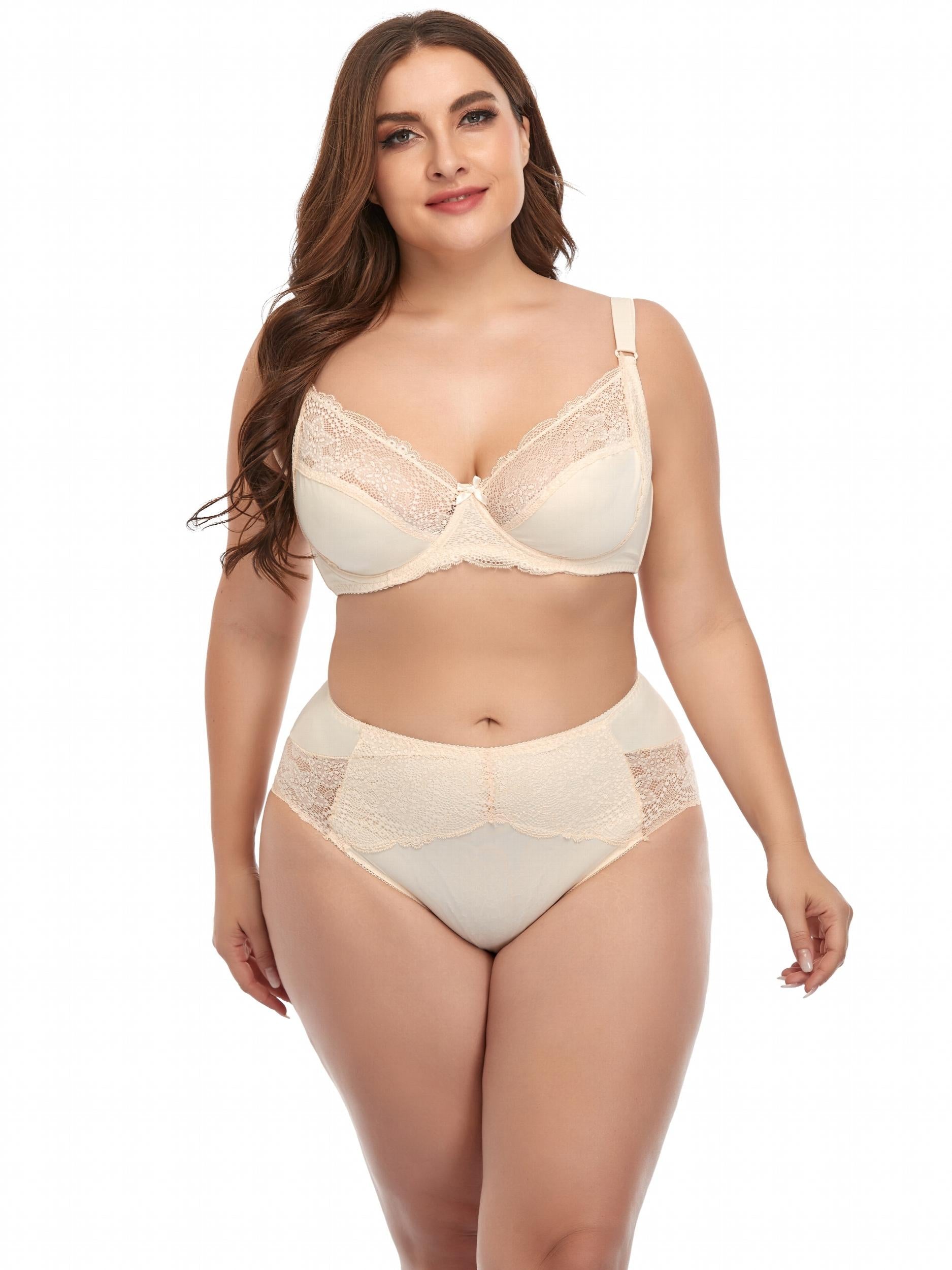  Contrast Lace Solid Lingerie Set Women's Plus Medium Stretch
