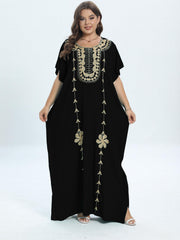  Casual Kaftan Dress Women's Plus Colorblock Floral Embroidery Maxi Dre