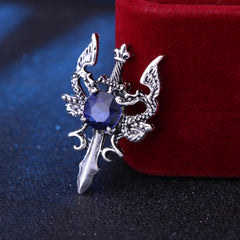 Men's Vintage Double Dragon Sword Suit Brooch
