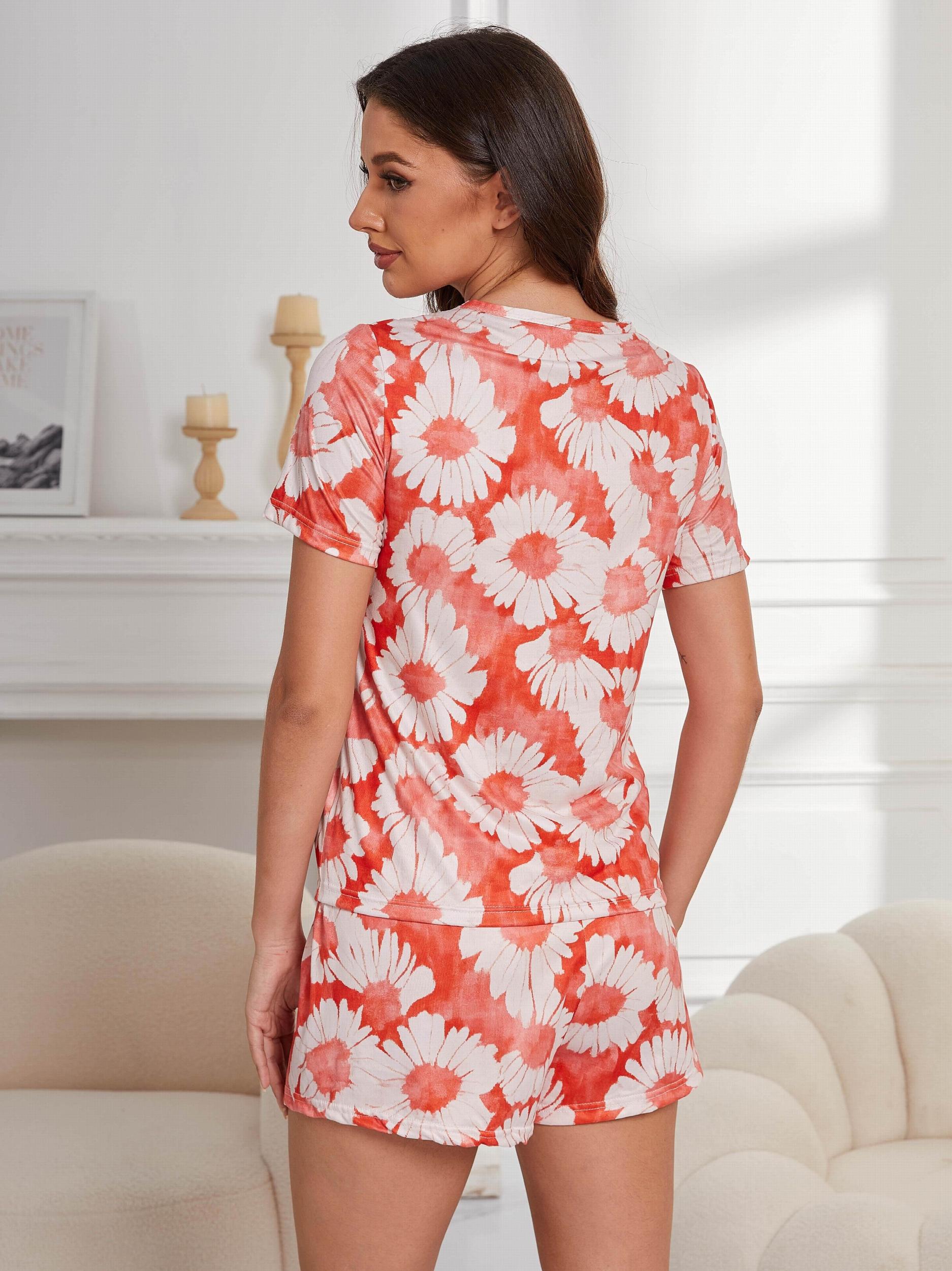 Floral Print Short Sleeve Pajama Set for Women
